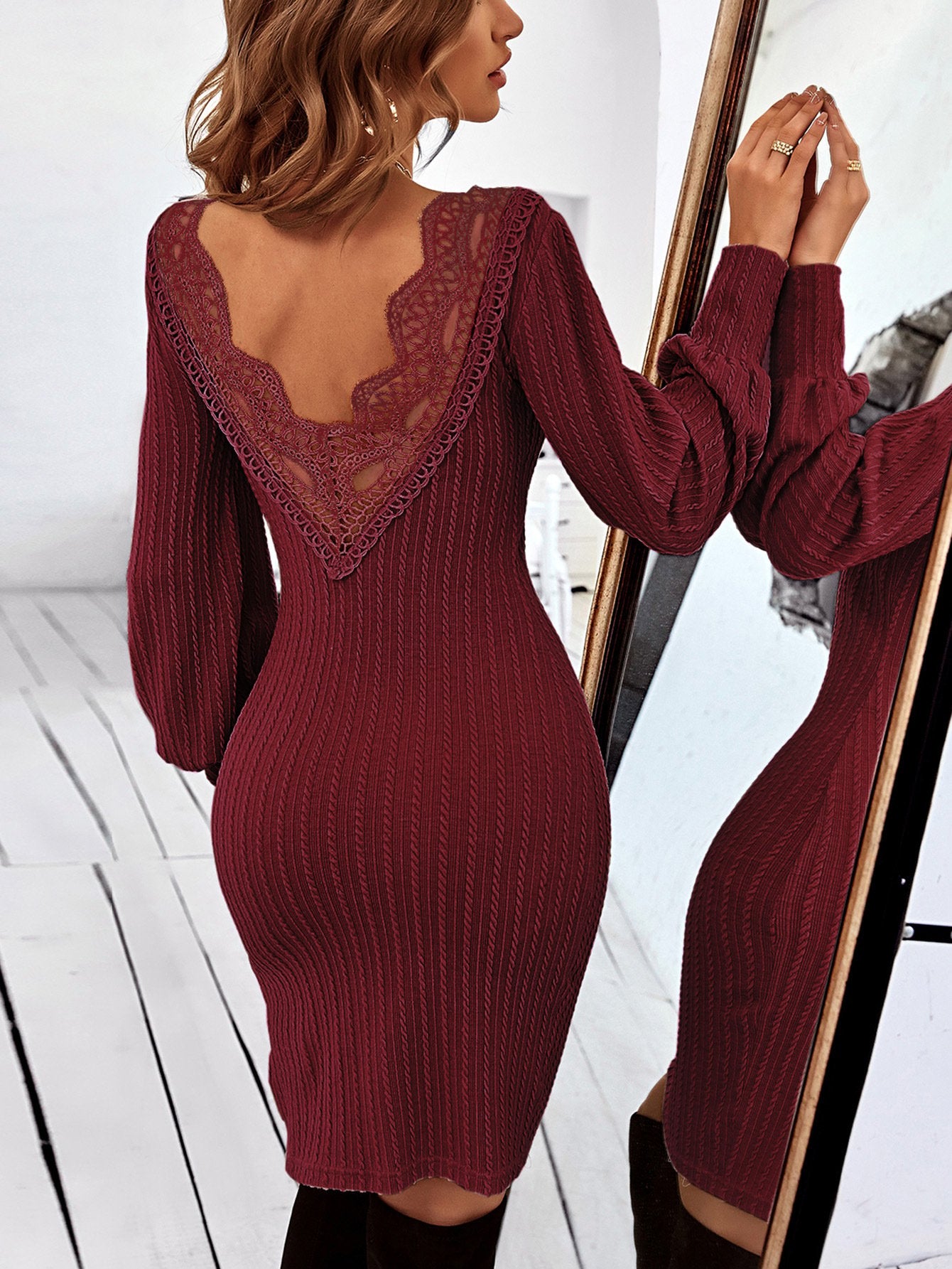 Skinny Knit Dress - Wine Red