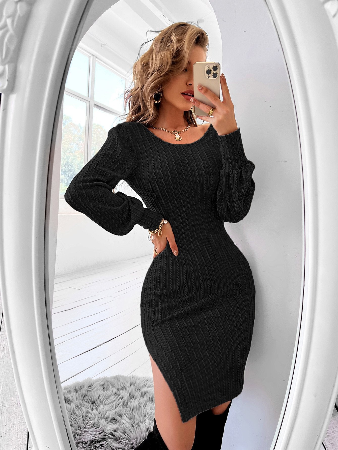 Skinny Knit Dress - Black