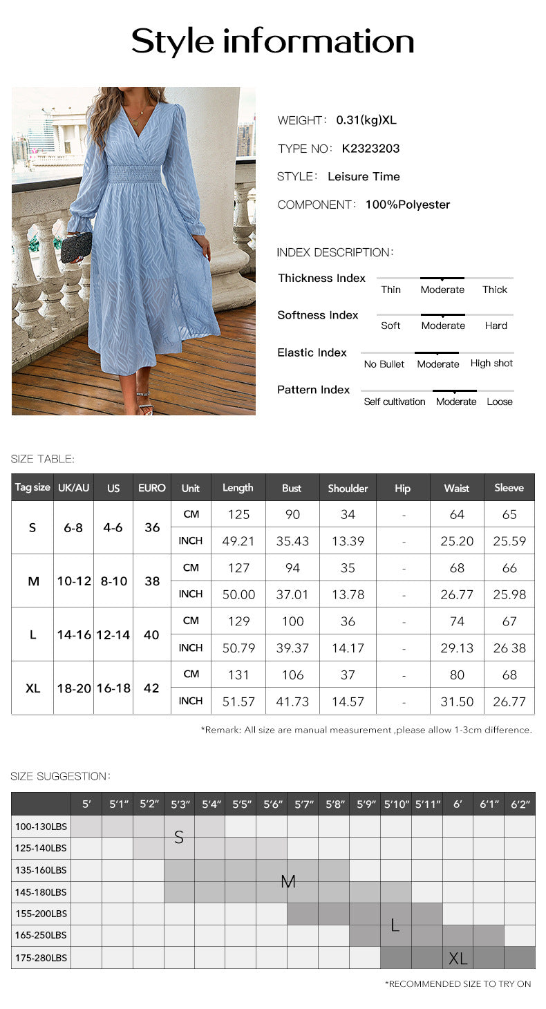 Jacquard Long Sleeve Dress - Apricot