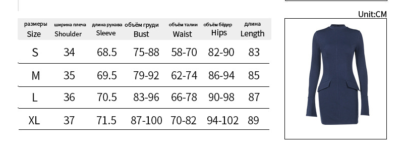 Slim Fit Long Sleeve Dress - Blue