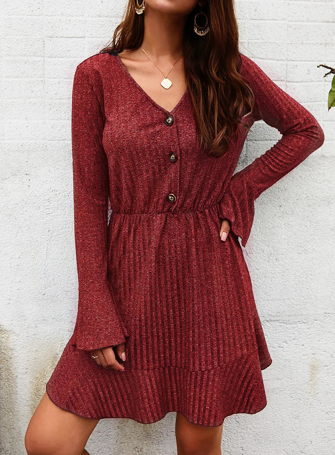 Long Sleeve Dress - Red Wine