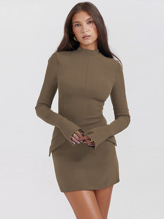 Slim Fit Long Sleeve Dress - Khaki