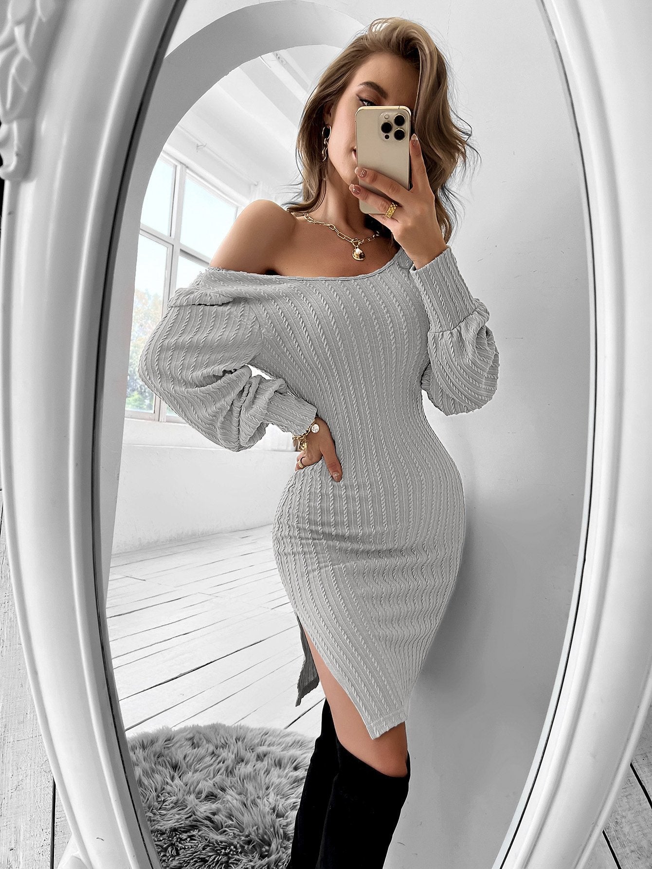 Skinny Knit Dress - Grey